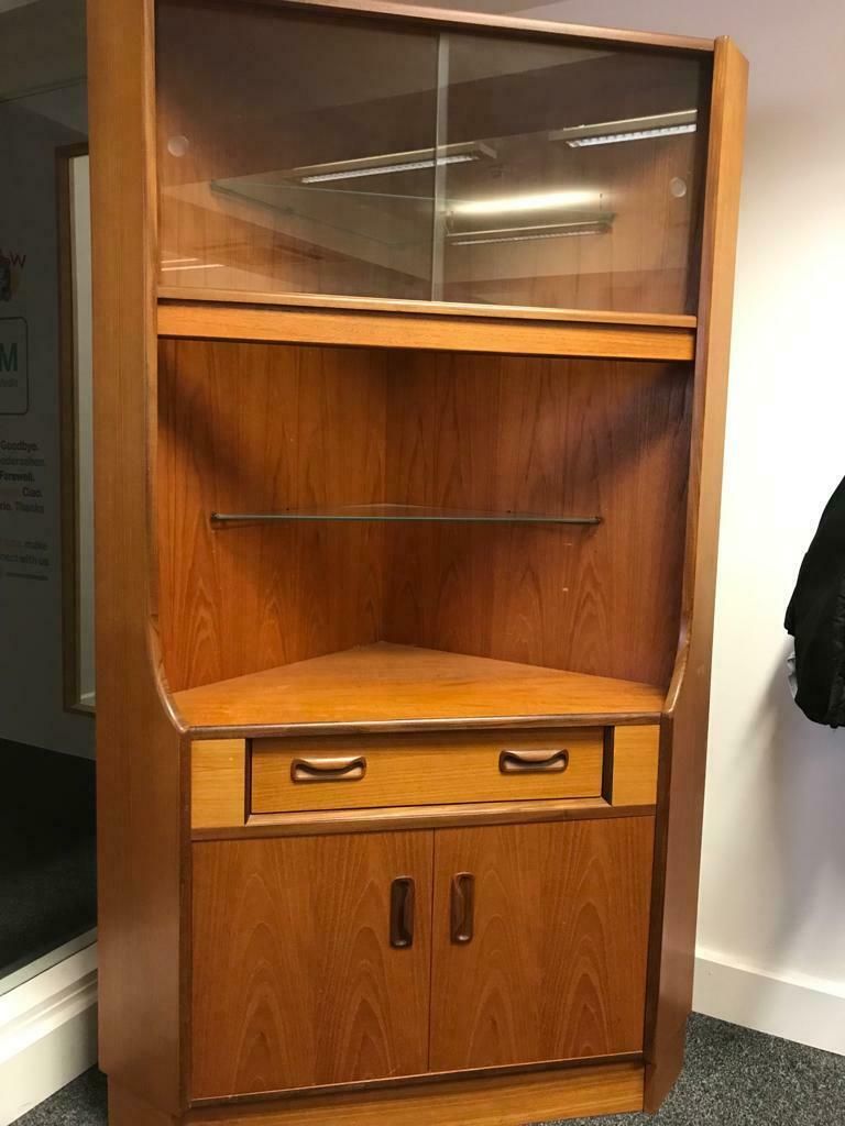 G Plan Retro Teak Coloured Corner Unit With Glass Sliding Doors & Drawers