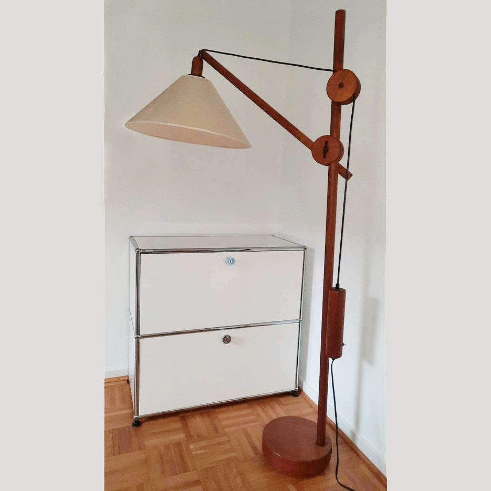 Scandinavian Teak Counter Balance Floor Lamp With Silk Shade photo buy