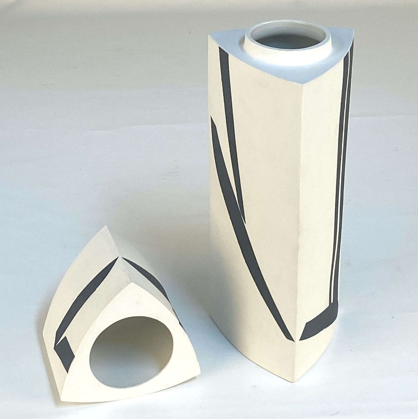 Home Decor Tall Porcelain Sculpture And Vessel With Lid, White And Indigo Motiv photo