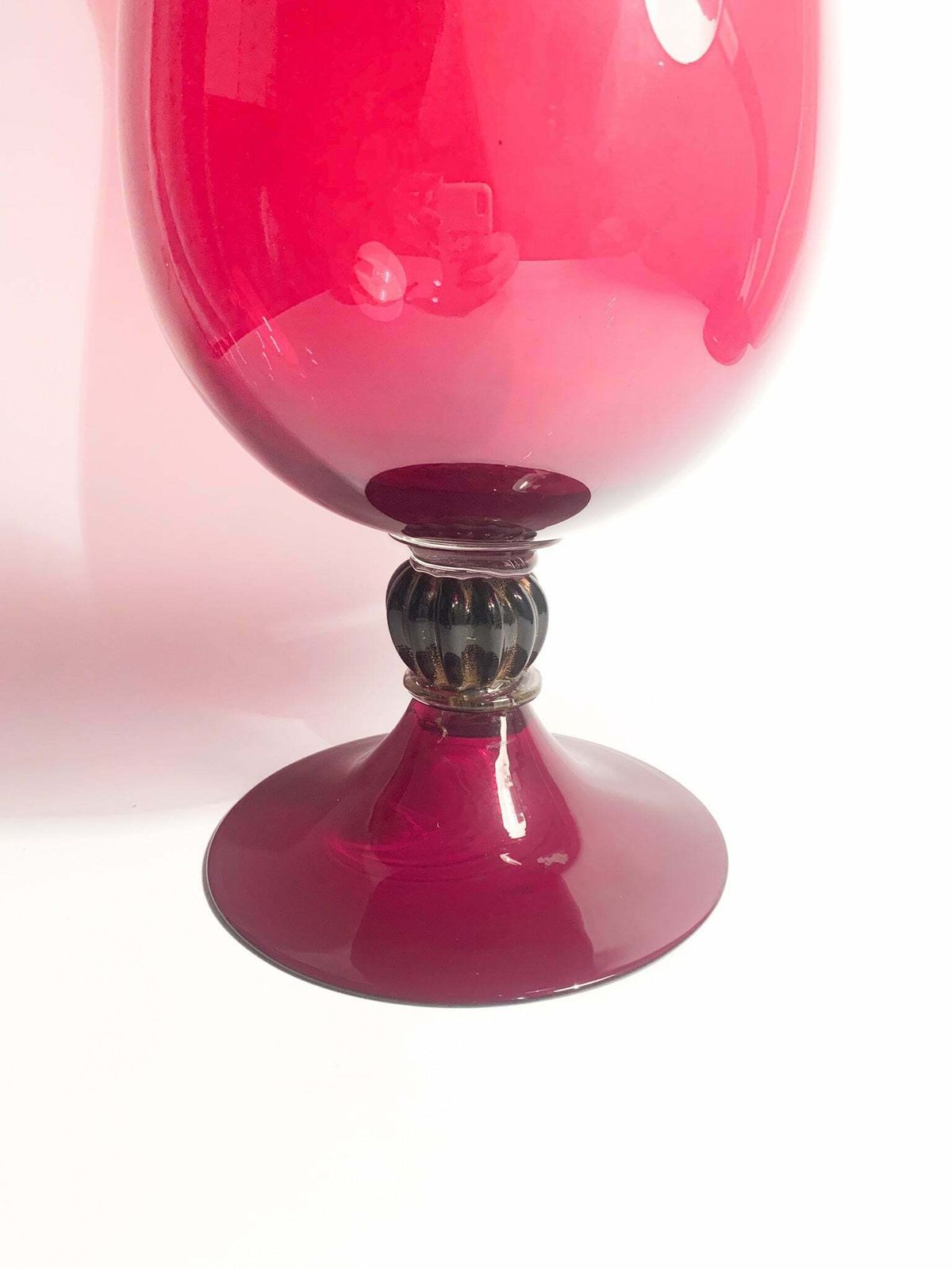 Hand Blown Bordeaux Murano Glass Cup Vase From The 1980s photo for sale