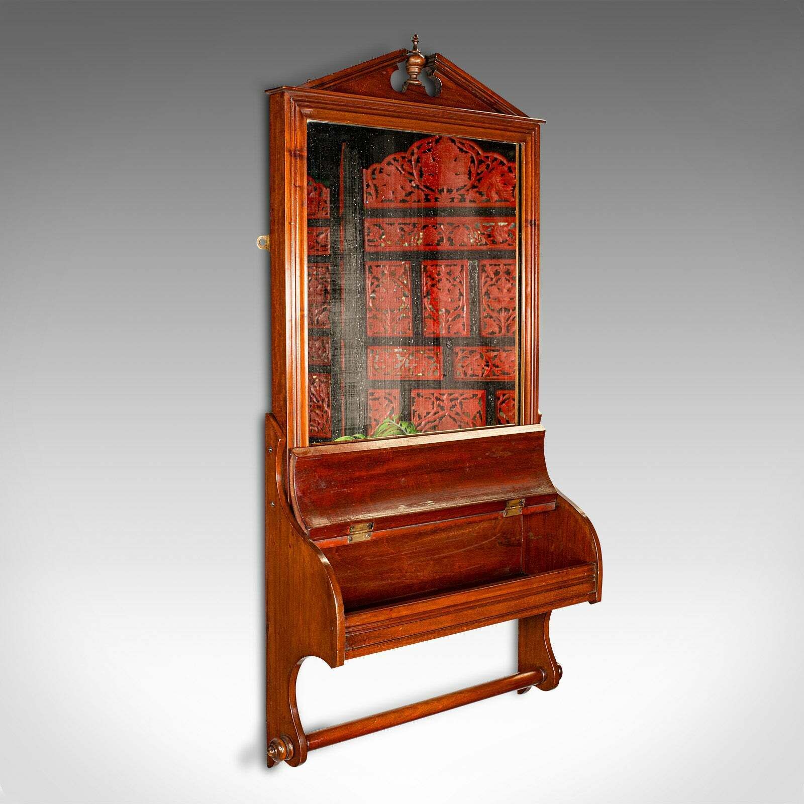 Antique Valet Mirror, Glove Box, English, Reception, Scarf Rail, Victorian, 1900 photo for sale