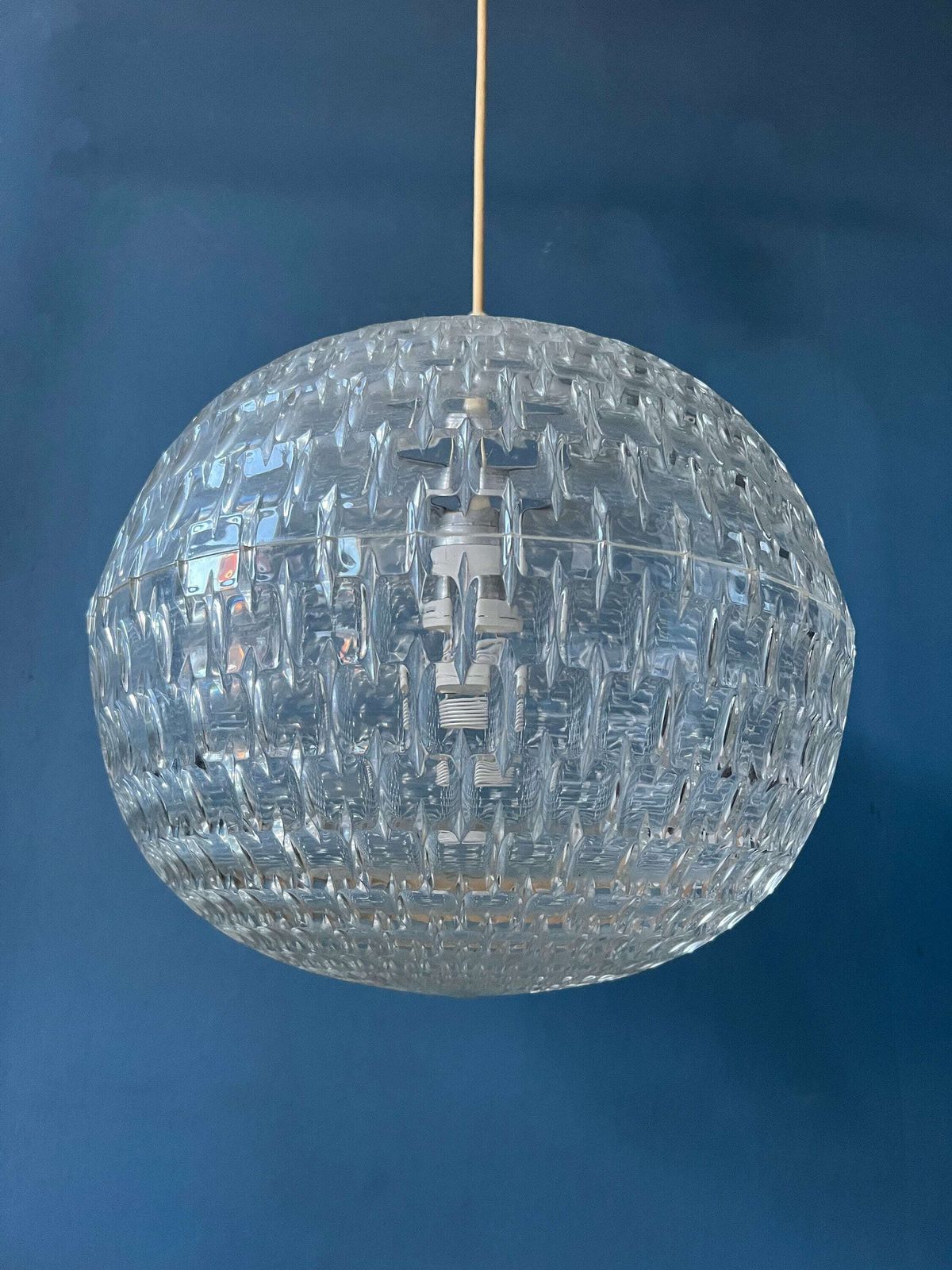 Mid Century Crystal Ball Acrylic Glass Pendant Lamp photo vintage