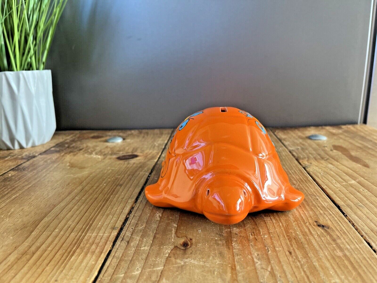 Superb 60's Bright Orange Floral Italian Sica Sicart Pottery Tortoise Money Box photo for sale