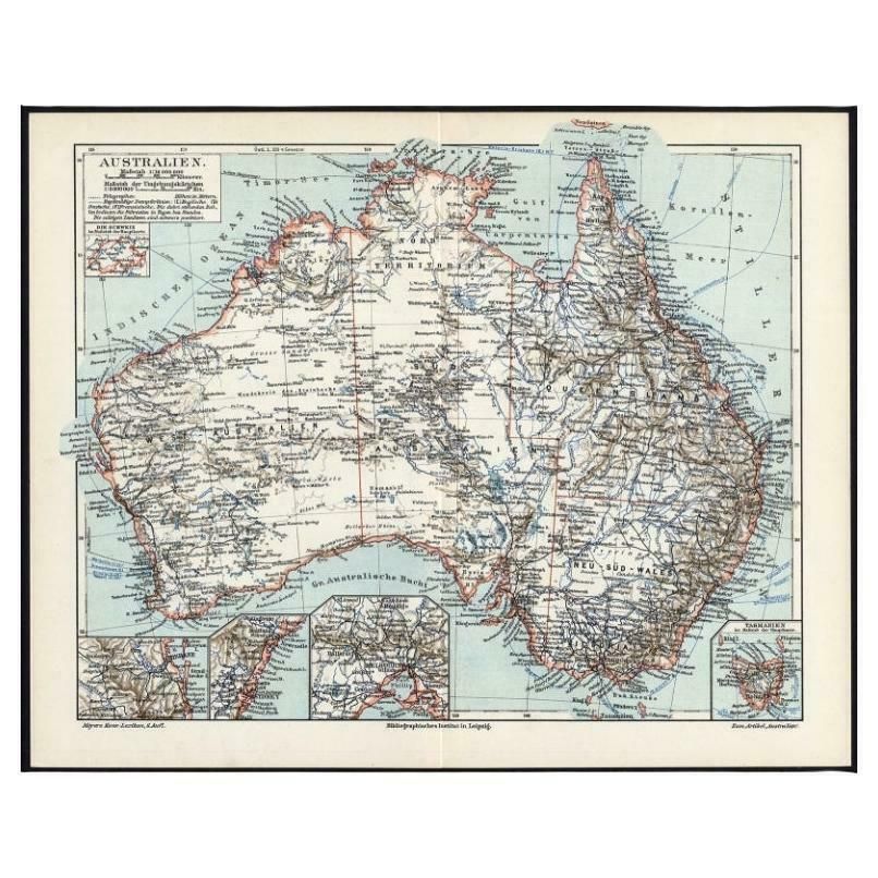 German Antique Map Of Australia, Meyers, 1885