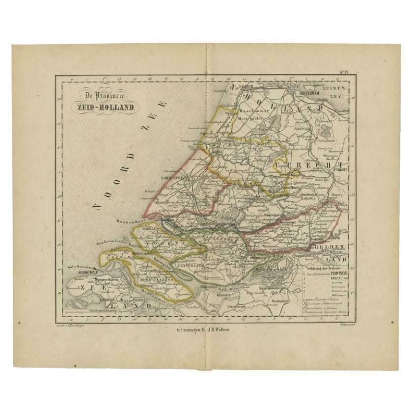 Original Antique Map Of Zuid Holland By Brugsma, 1864