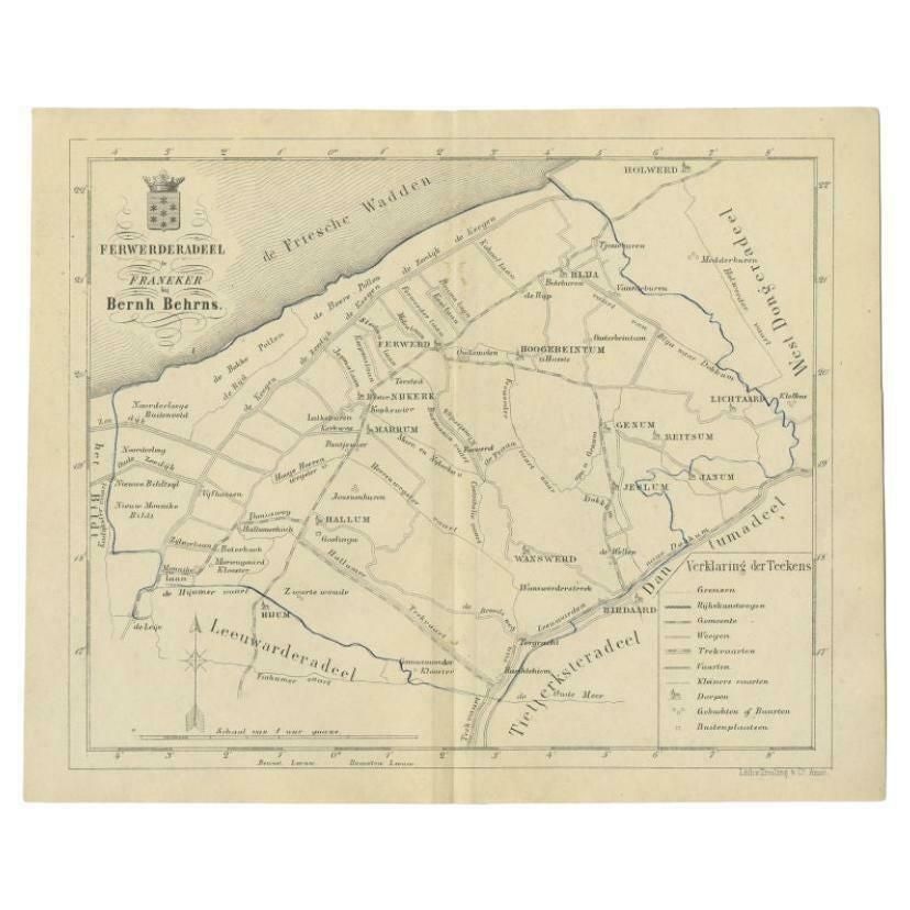 Antique Map Of The Ferwerderadeel Township By Behrns, 1861