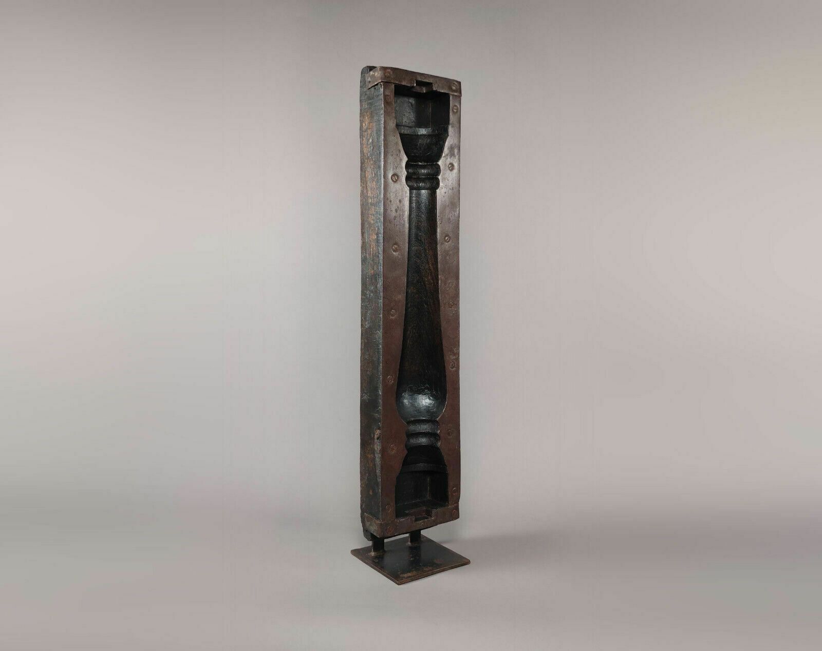 Vintage 1950s Carved Hardwood & Metal Plate Baluster Mould Industrial Sculpture