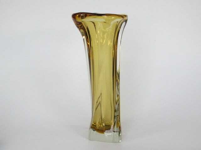 Mid Century Retro 60s Art Glass Vase Yellow Citrine Hand Blown Czech Art Glass