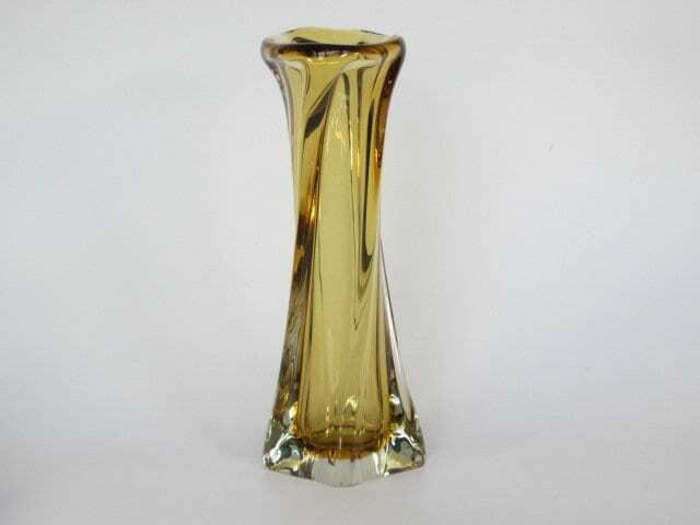 Mid Century Retro 60s Art Glass Vase Yellow Citrine Hand Blown Czech Art Glass photo furniture