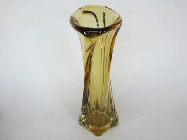 Mid Century Retro 60s Art Glass Vase Yellow Citrine Hand Blown Czech Art Glass photo 152.0