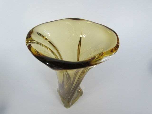 Mid Century Retro 60s Art Glass Vase Yellow Citrine Hand Blown Czech Art Glass photo vinterior