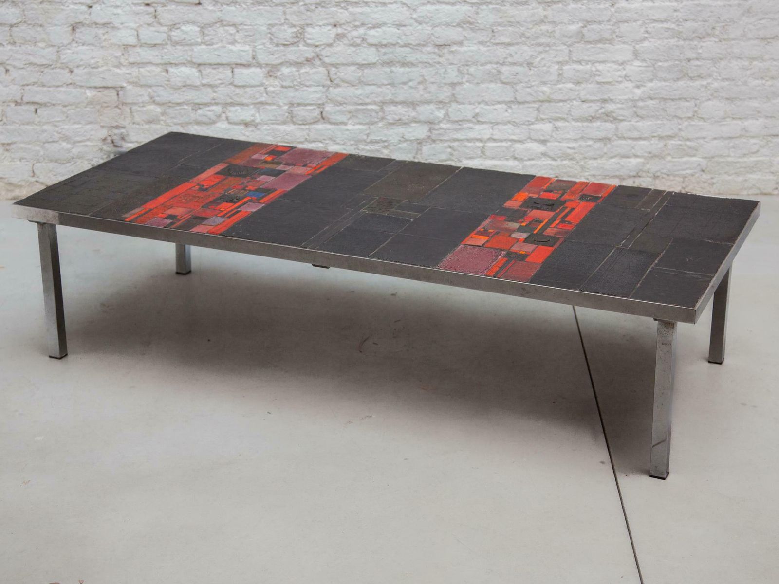 Pia Manu For Amphora Large Coffee Table, Black And Red Glazed Tiles photo vintage