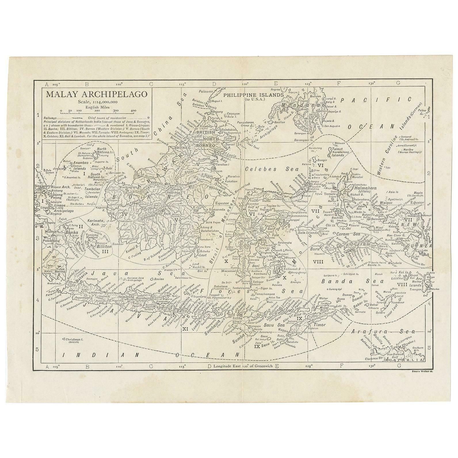Antique Map Of The Malay Archipelago By Walker, 1911