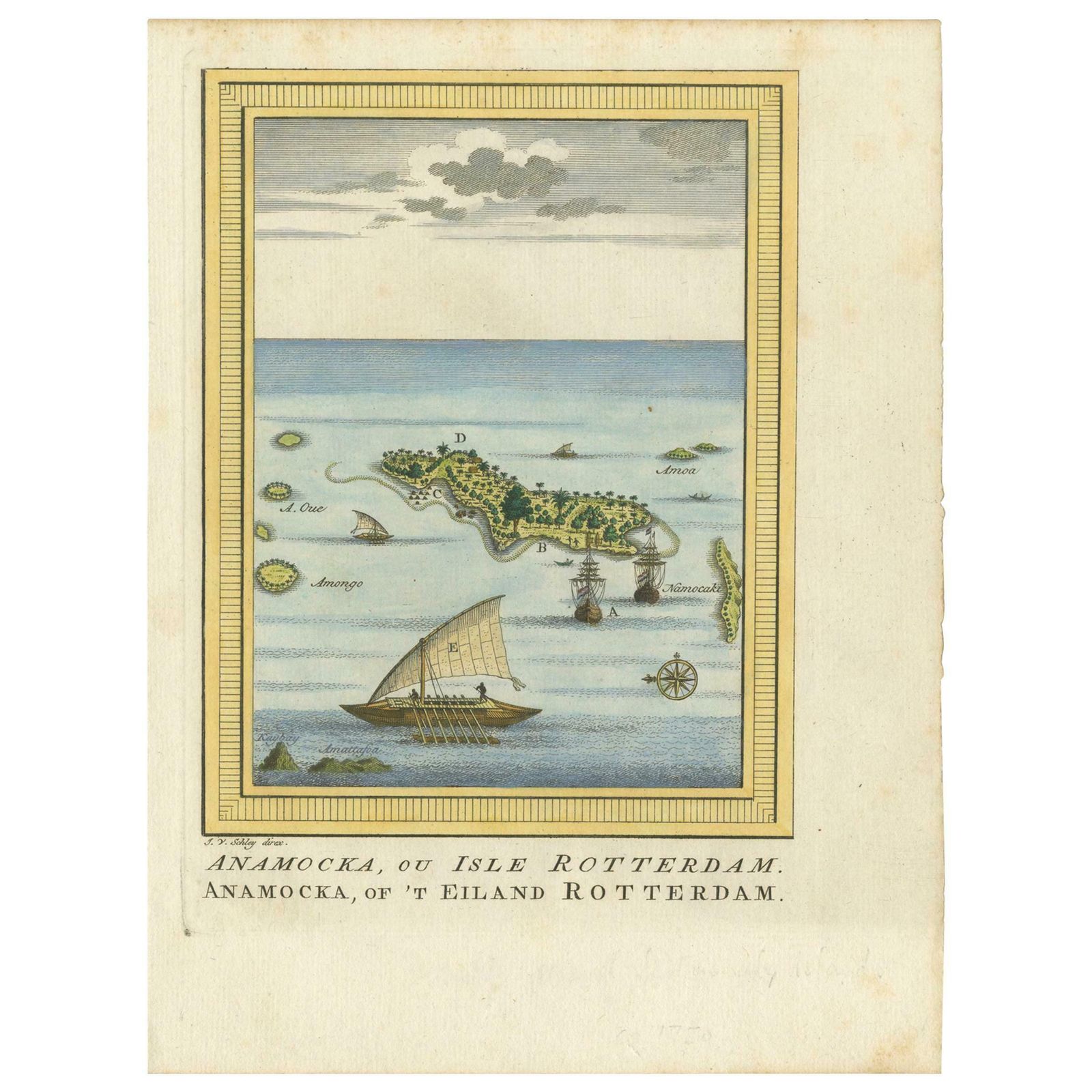 Antique Print Of Nomuka Island By Van Schley, '1759'