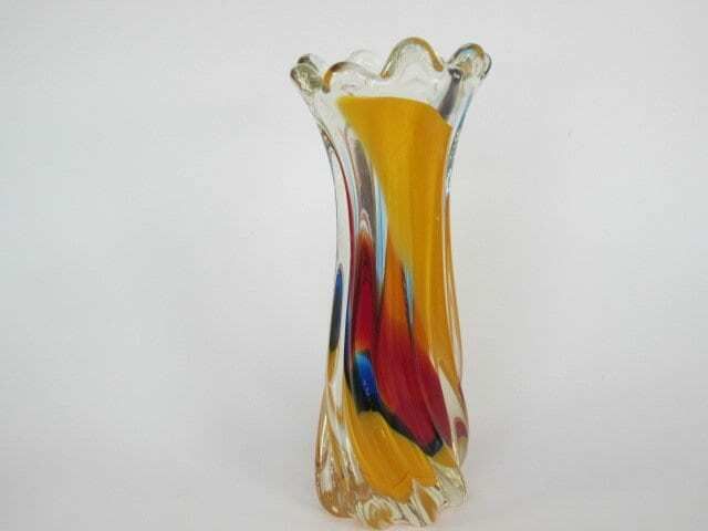 Japanese Mid Century Glass Vase Iwatsu Hineri Rainbow Fantasy Twisted Body photo 113.0