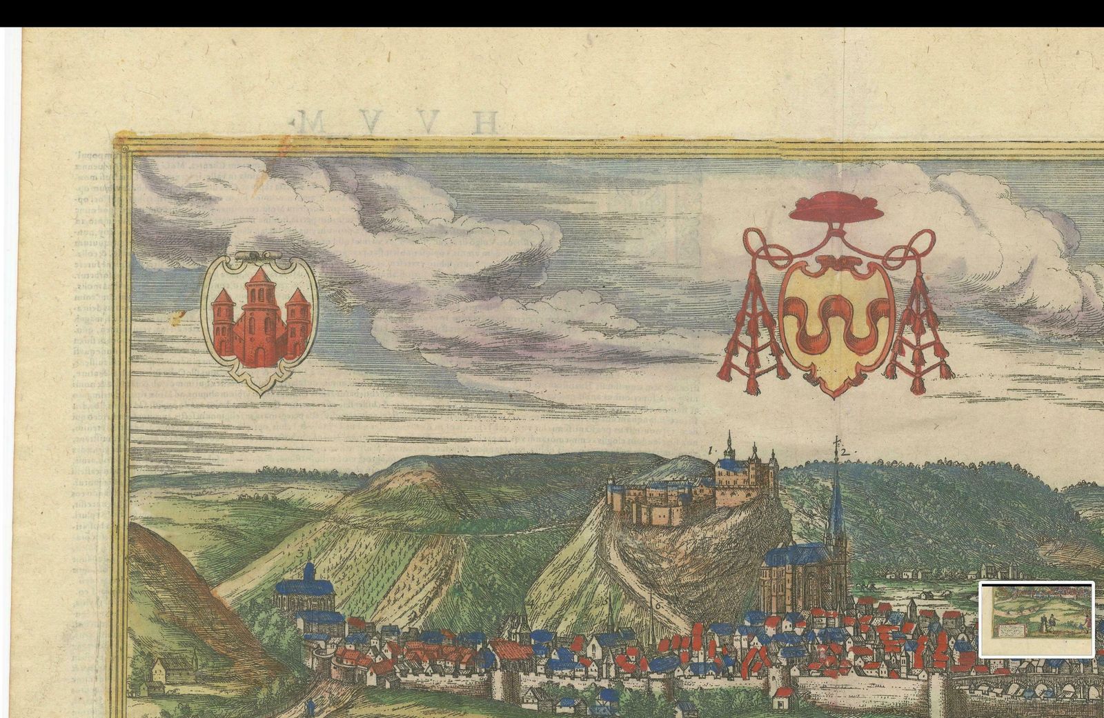 Original Antique Print Of Huy In Present Day Belgium, Published Circa 1580 photo Art
