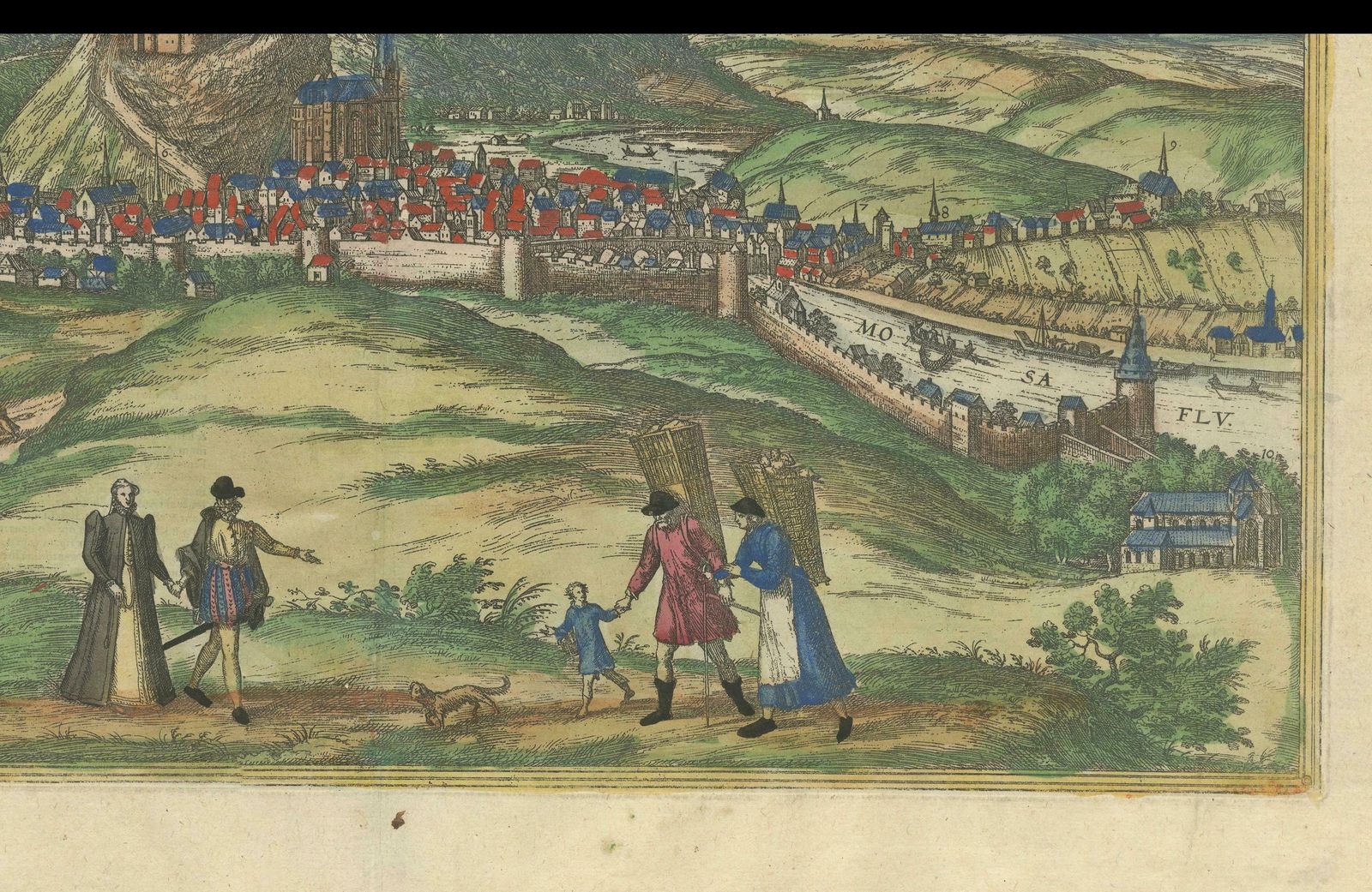 Original Antique Print Of Huy In Present Day Belgium, Published Circa 1580 photo vinterior