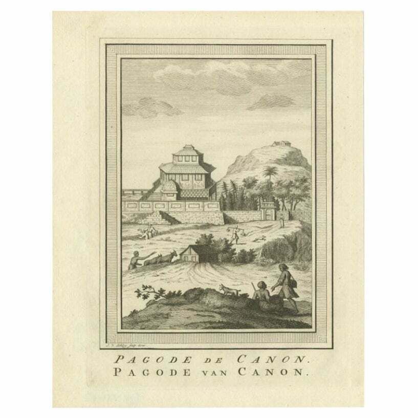 Antique Print Of The Pagoda Of Kannon By Van Schley, 1758
