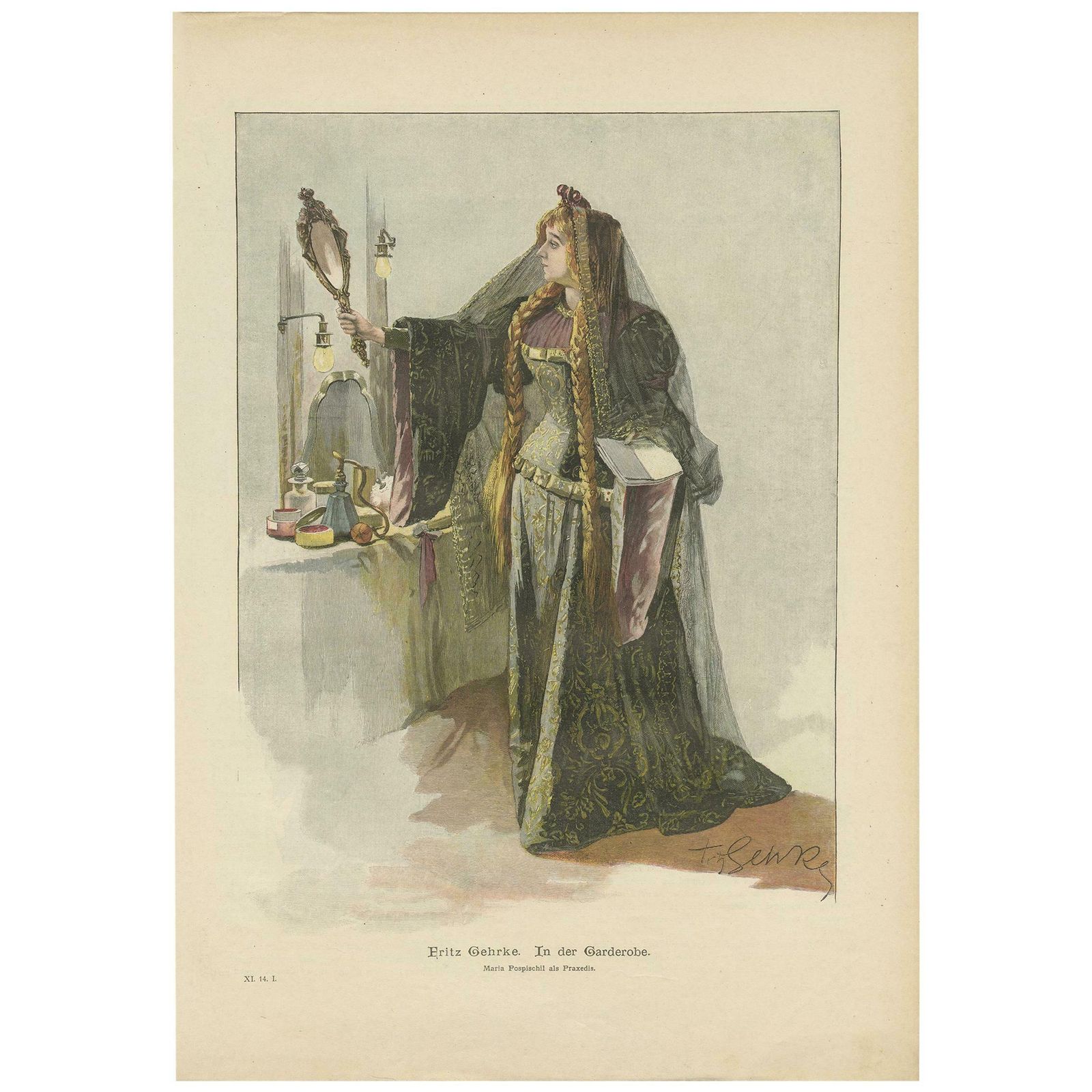 Antique Print Of A Lady In A Dressing Room 'Circa 1900'