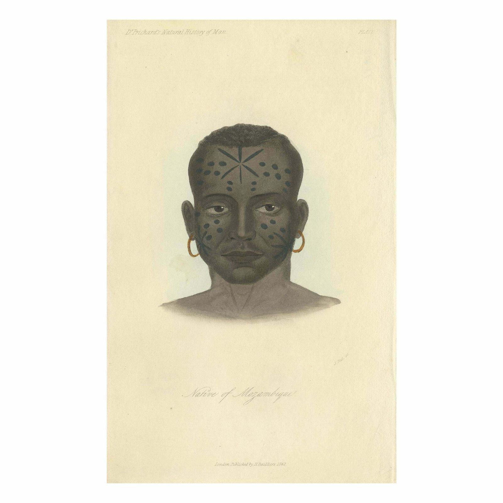 Antique Print Of A Native Of Mozambique By Prichard, 1842