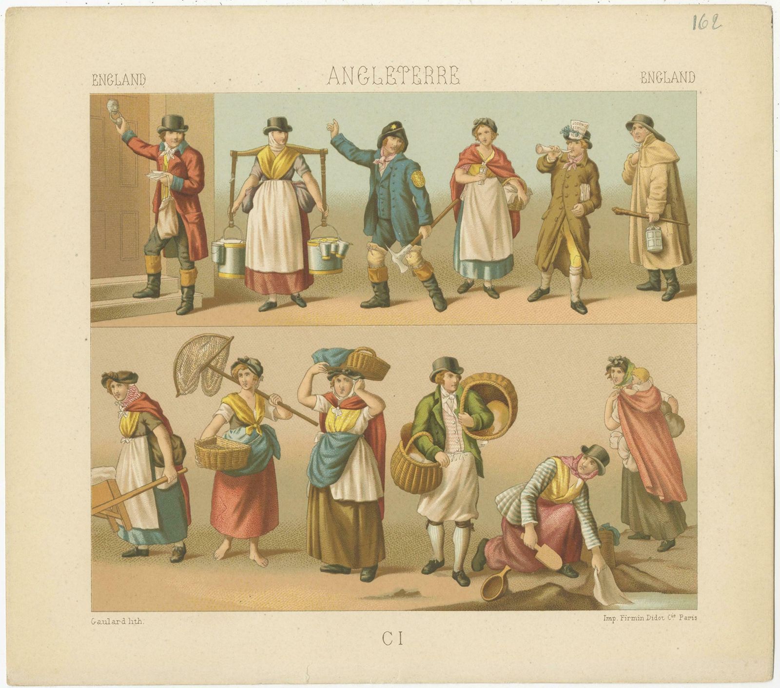 Antique Print Of English Outfits By Racinet, 'Circa 1880' photo for sale