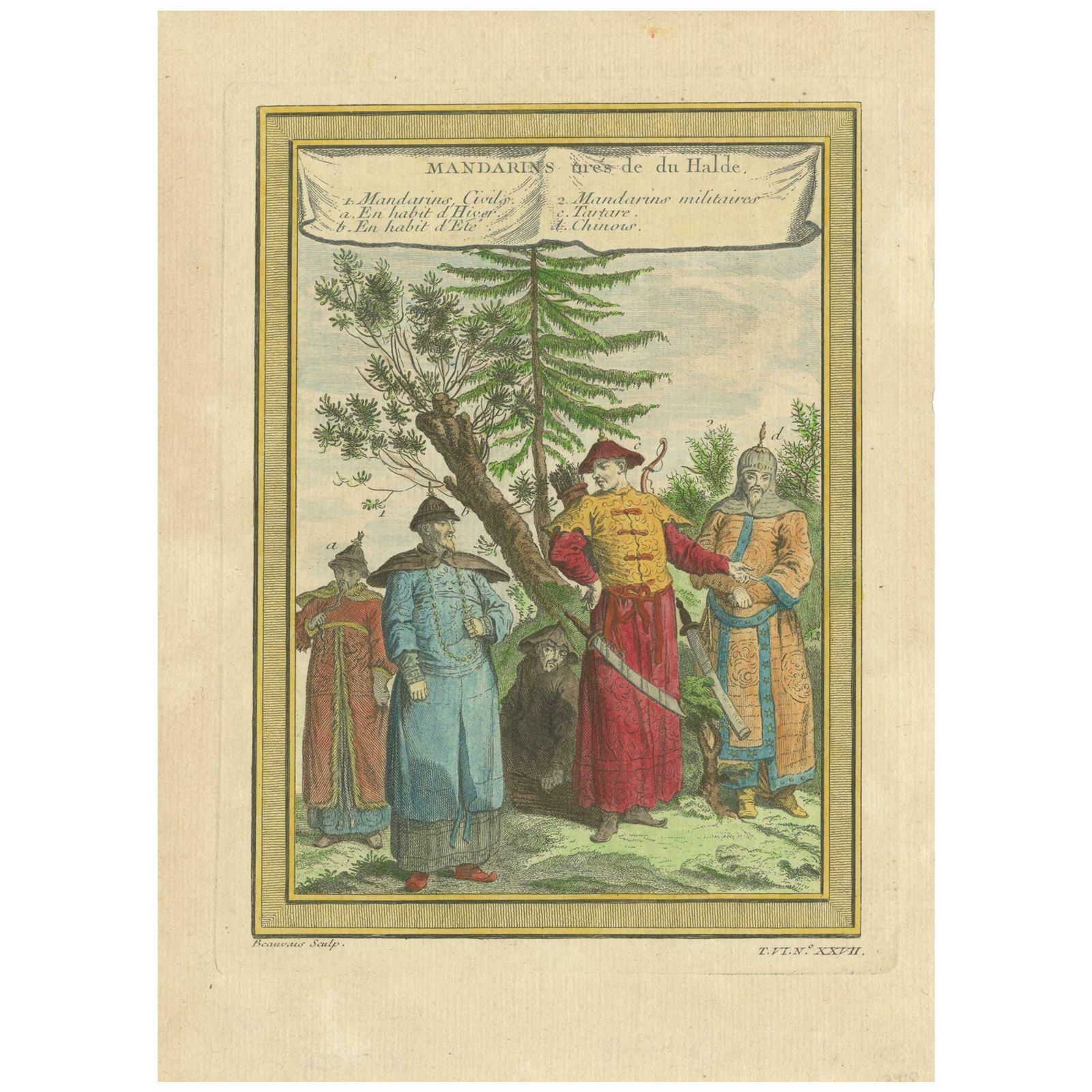 Antique Print Of Chinese Mandarins By Didot, 1748