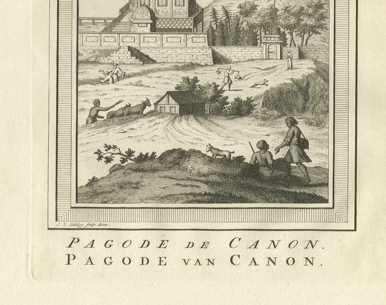 Antique Print Of The Canon Pagoda By Van Schley, '1758' photo furniture
