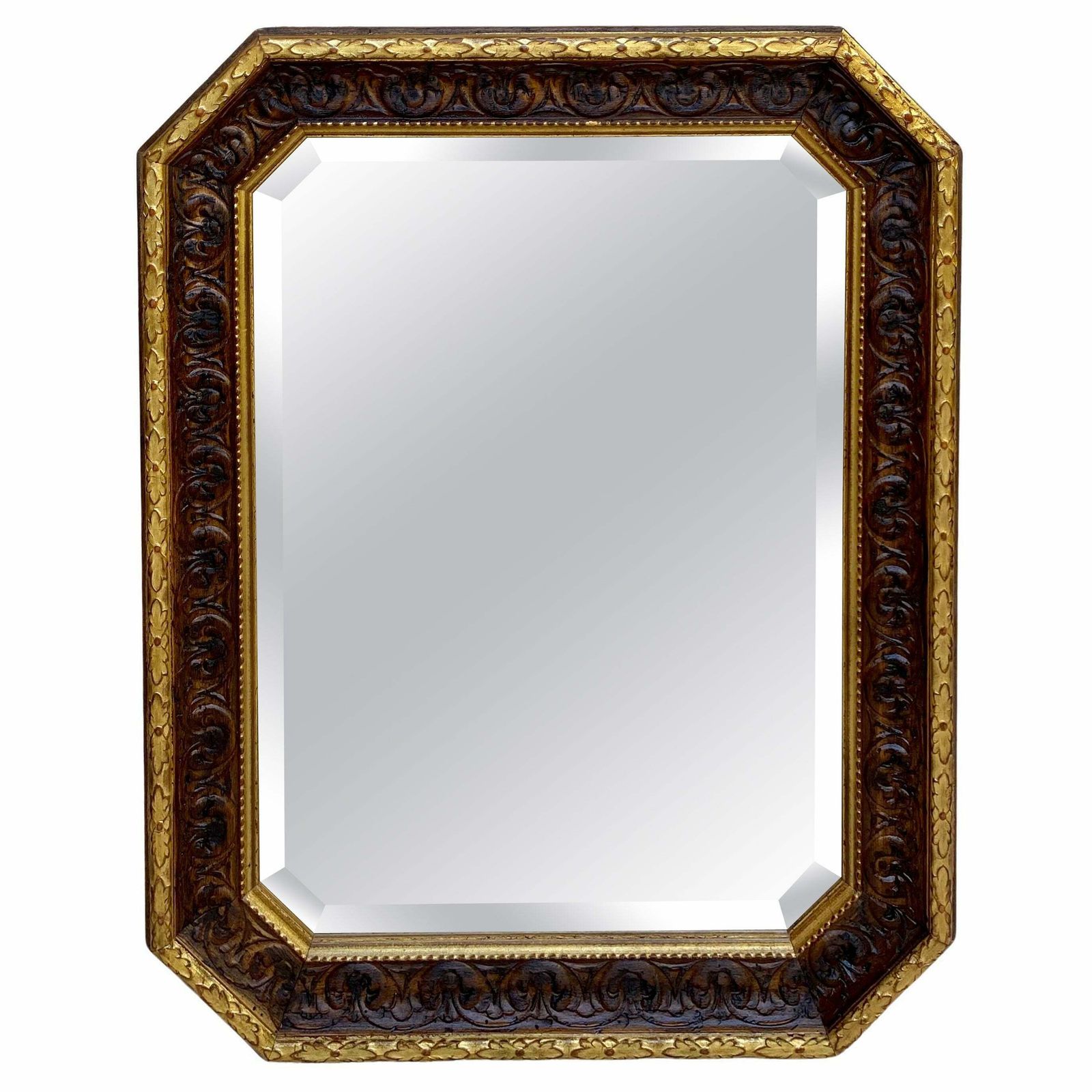 Octogonal Wall Mirror With Carved Gold Wooden Frame, 1940s photo furniture