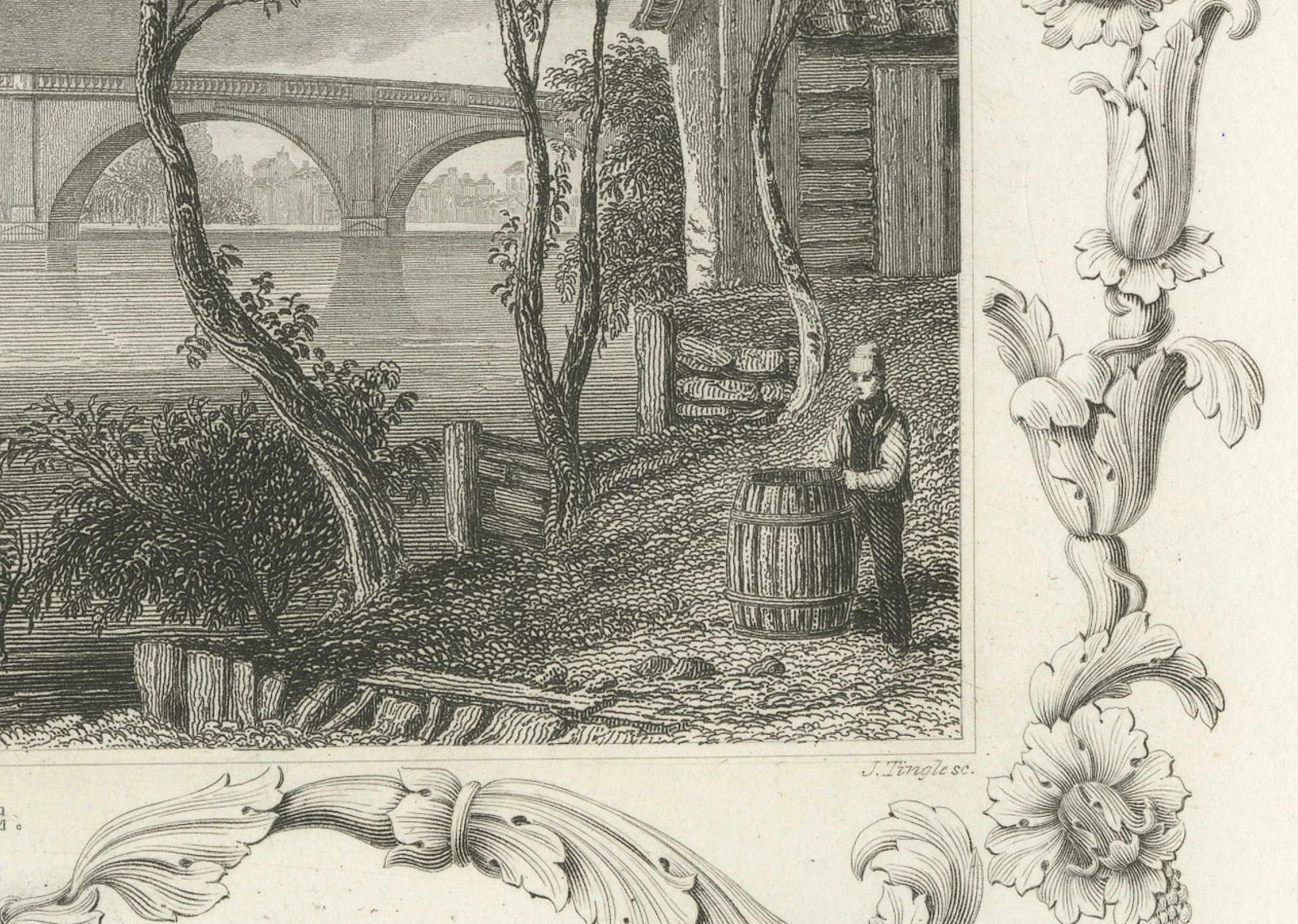 Charming Engraving Of Kew Bridge Over The River Thames, 1835 photo Art