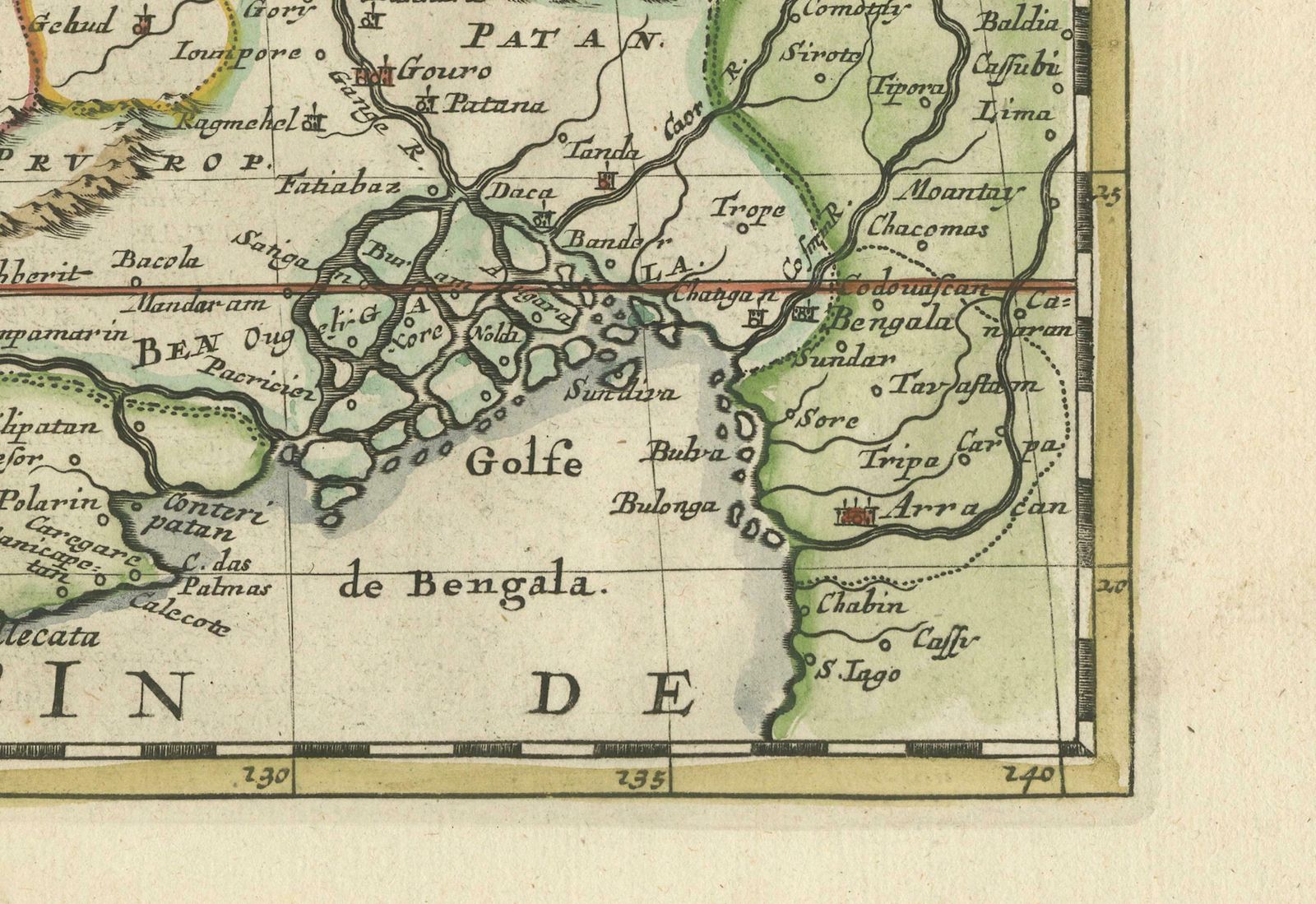 Cartographic Elegance Of The Mughal Dominion In A Hand Colored Antique Map, 1705 photo for sale