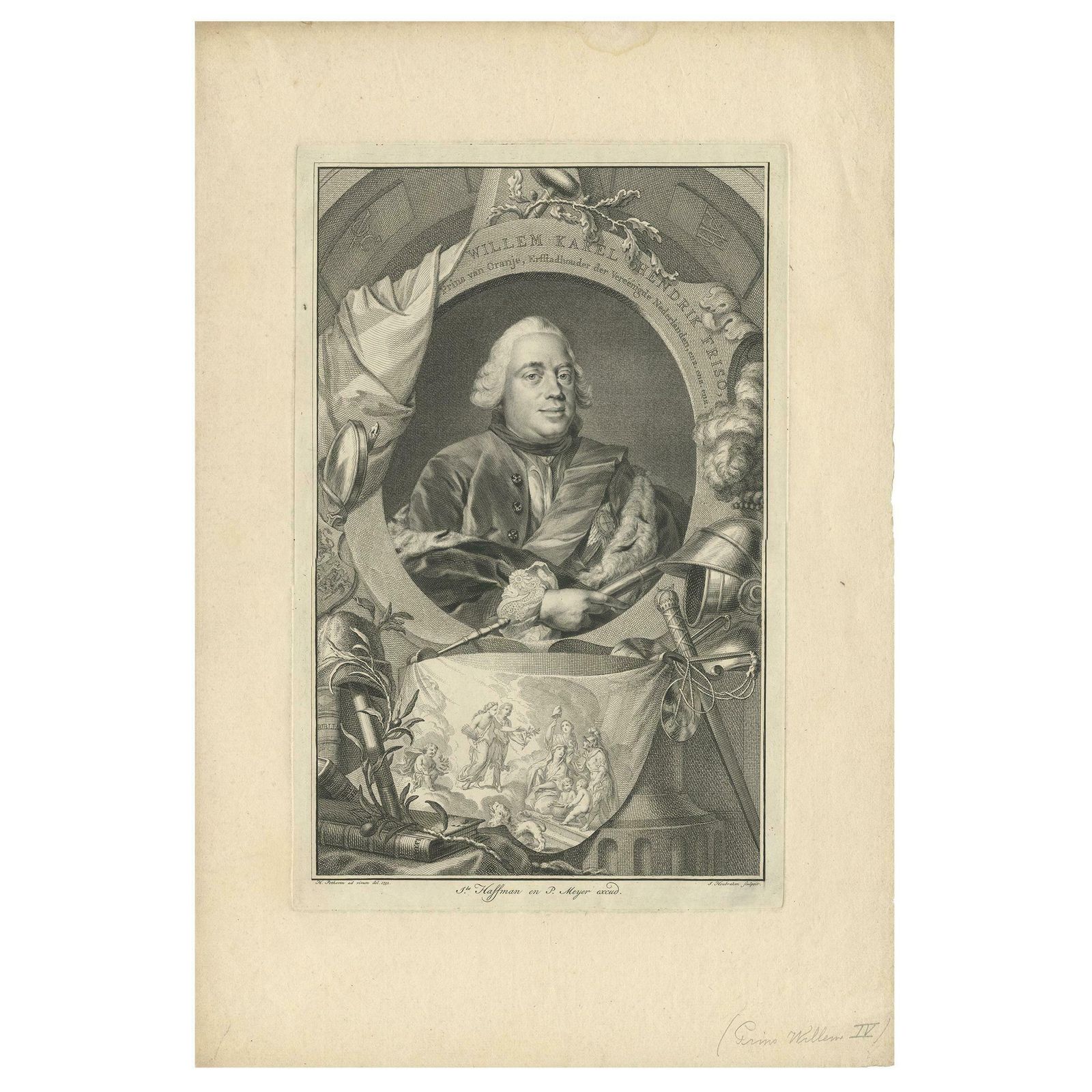 Antique Portrait Of William Charles Henry Friso Of Orange By Houbraken '1751'