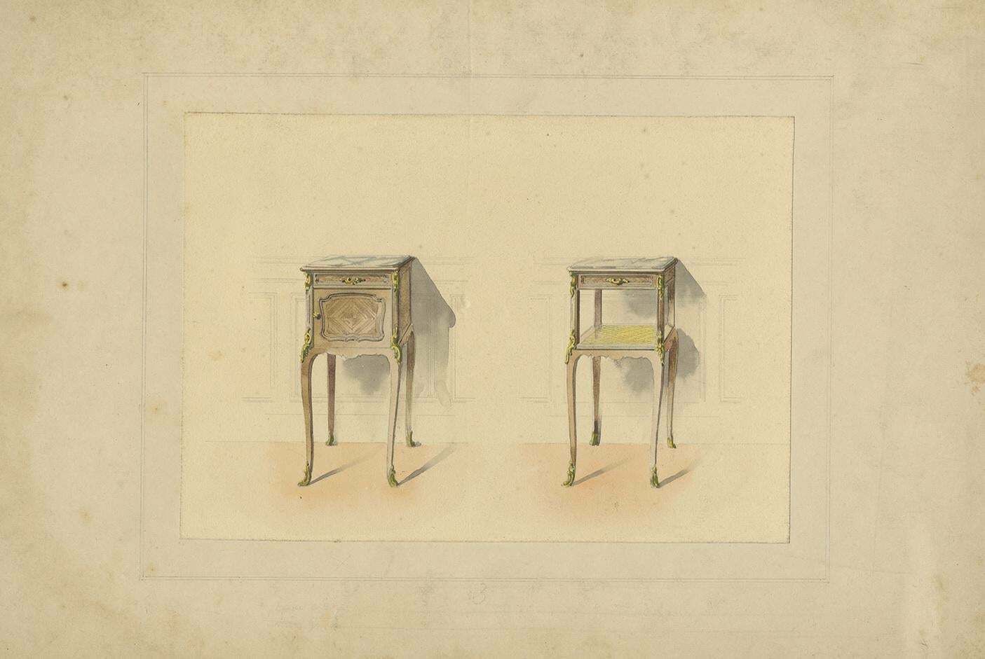 Antique Print Of The Design Of Two Sidetables/Furniture, Circa 1900 photo furniture