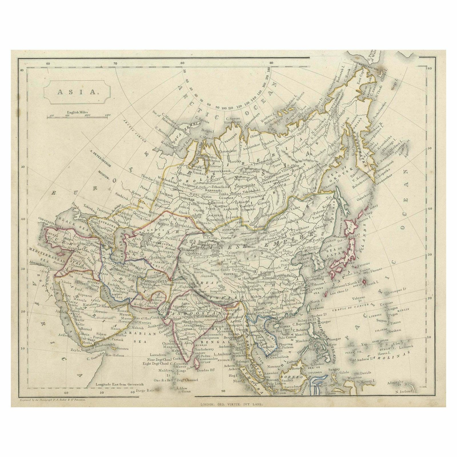 Antique Steel Engraved Map Of Asia, C.1860