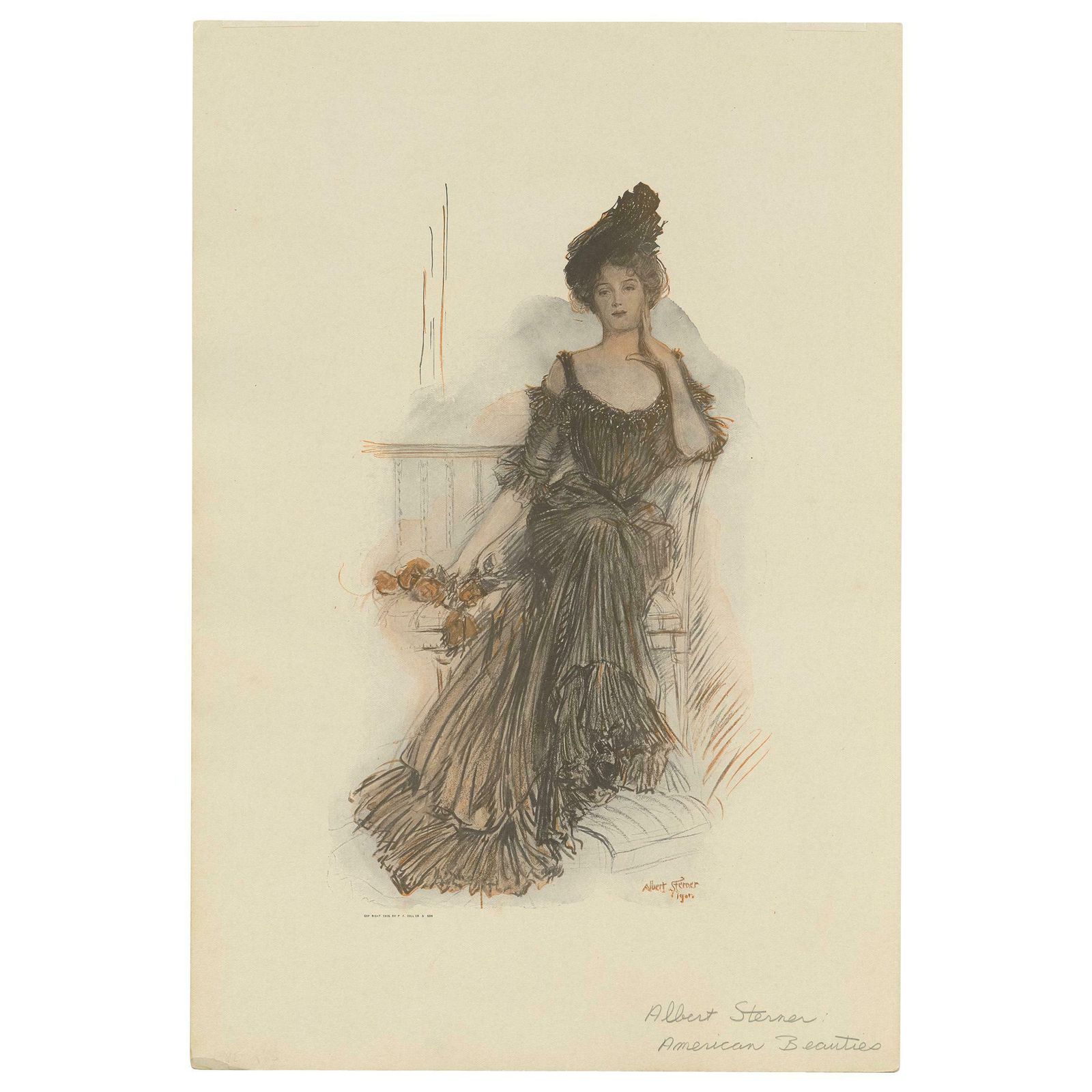 Antique Print 'American Beauties' Made After A. Sterner '1908'