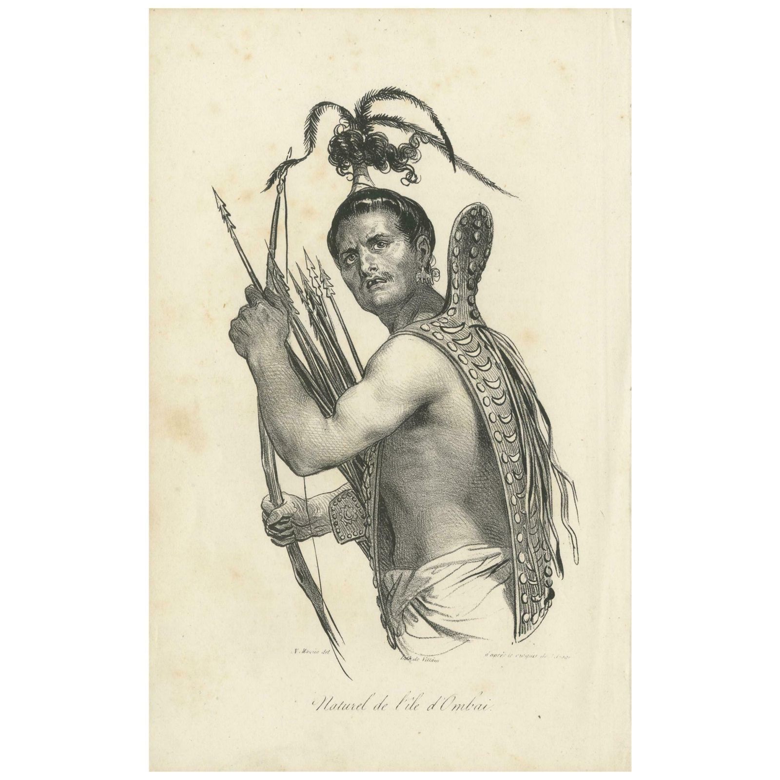 Antique Print Of A Native Of The Ombai Strait, 'Circa 1840'