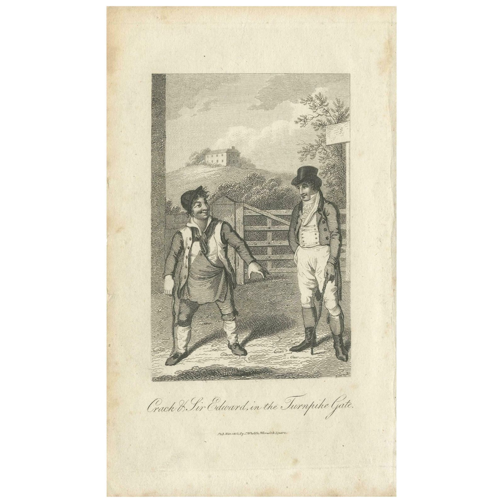 Antique Print Of Crack And Sir Edward In The Turnpike Gate By J. Wheble, 1803