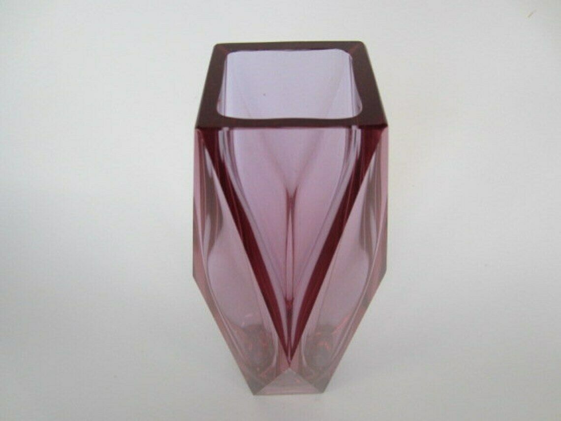 Murano Diamond Facet Pink Alexandrite Vase Mid Century Art Glass photo vintage