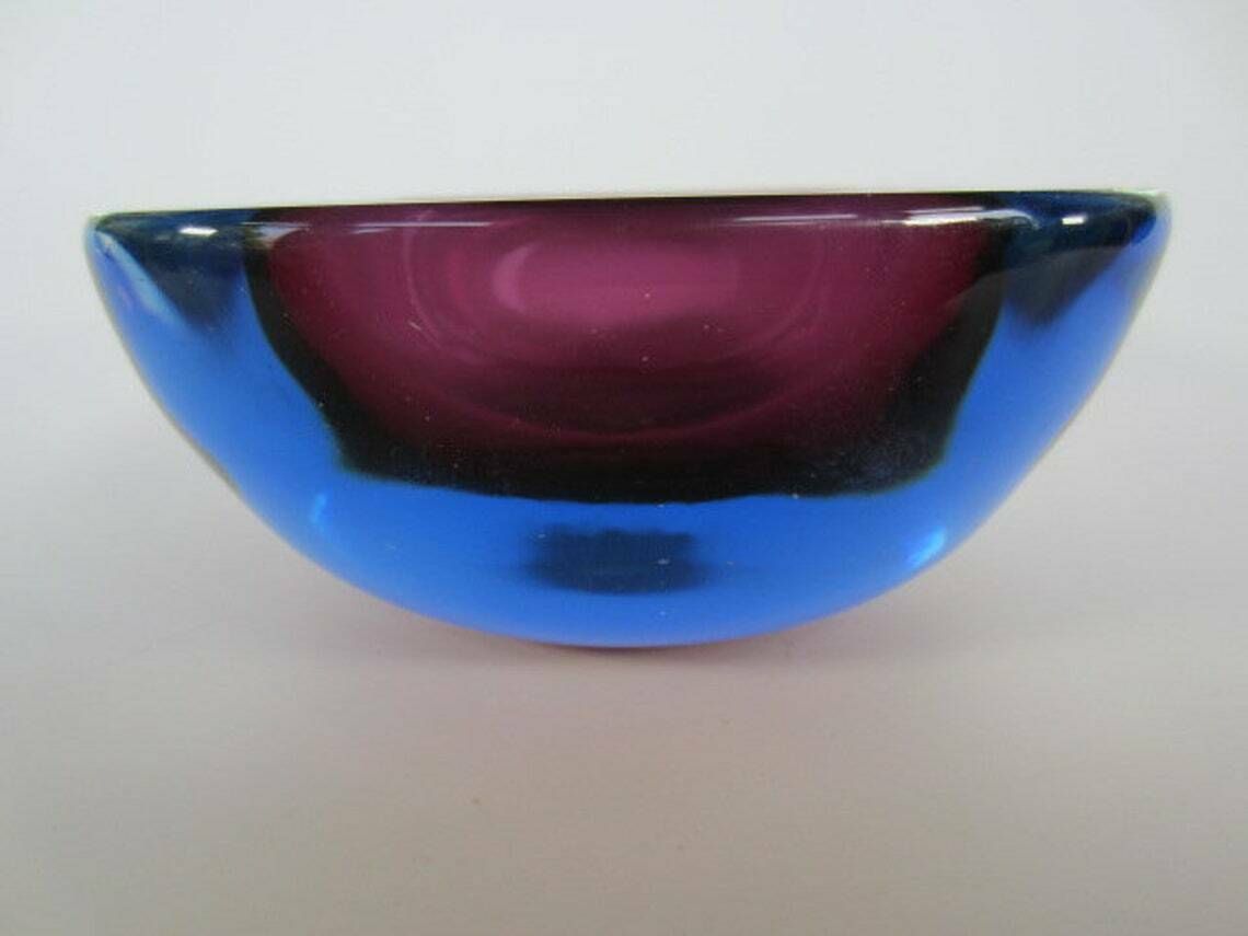 Murano Poli Seguso Era Square Art Glass Geode Bowl Sommerso Purple And Blue photo furniture