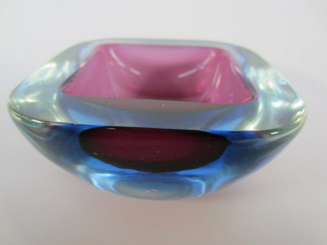 Murano Poli Seguso Era Square Art Glass Geode Bowl Sommerso Purple And Blue photo Home Decor
