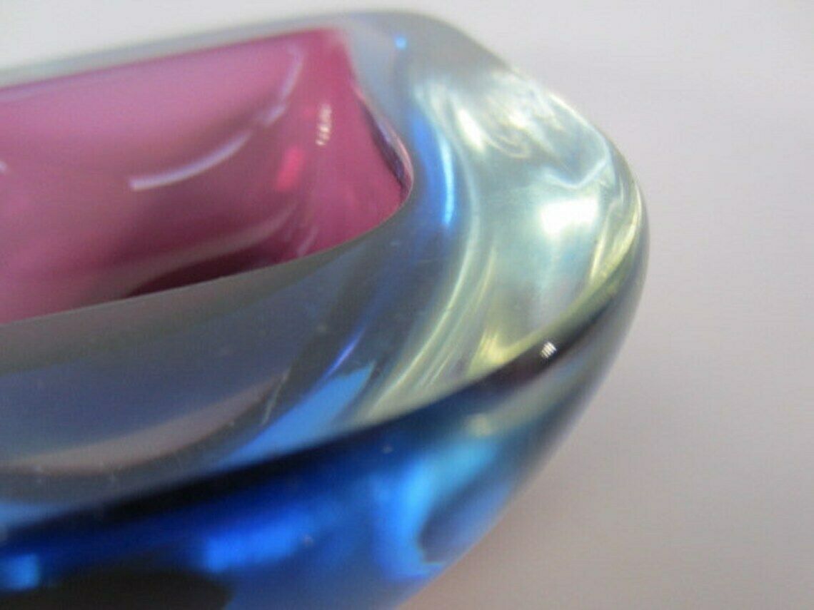 Murano Poli Seguso Era Square Art Glass Geode Bowl Sommerso Purple And Blue photo buy