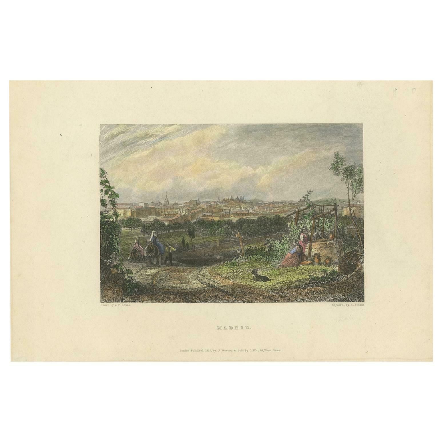 Antique Print Of Madrid By Finden, 1833