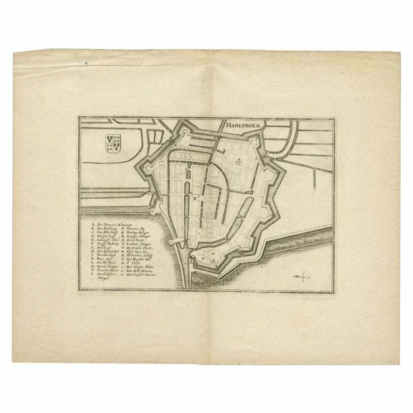 Antique Map Of The City Of Harlingen By Merian, C.1655