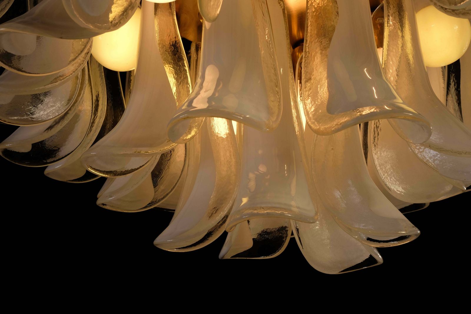 Spectacular Pair Of White Petals Murano Glass Chandeliers photo vintage