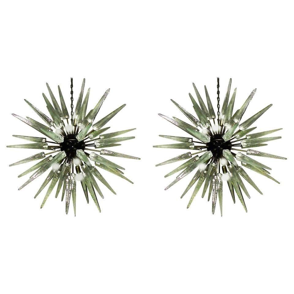 Exceptional Pair Of Glass Sputnik Chandeliers, Murano