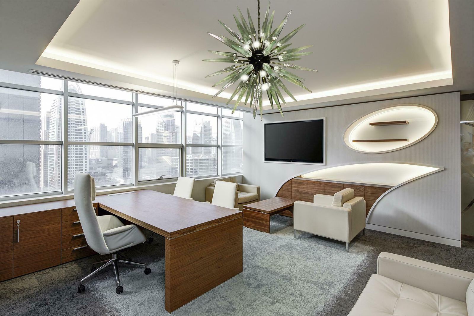 photo for sale Exceptional Pair Of Glass Sputnik Chandeliers, Murano