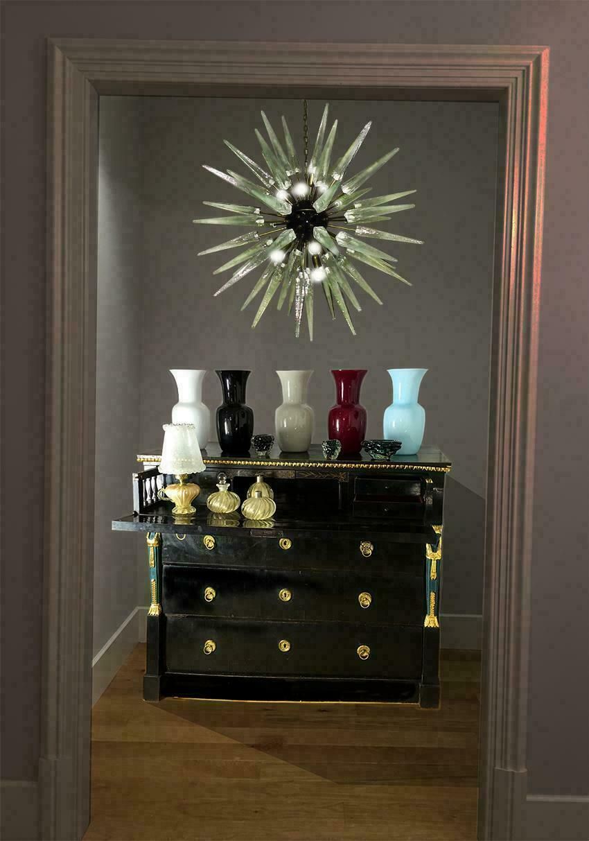 Exceptional Pair Of Glass Sputnik Chandeliers, Murano photo Lighting