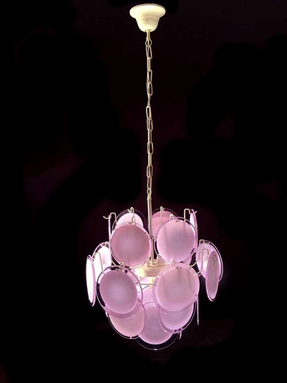 Pair Of Italian Disc Chandeliers By Vistosi, Murano, 1970s photo Lighting