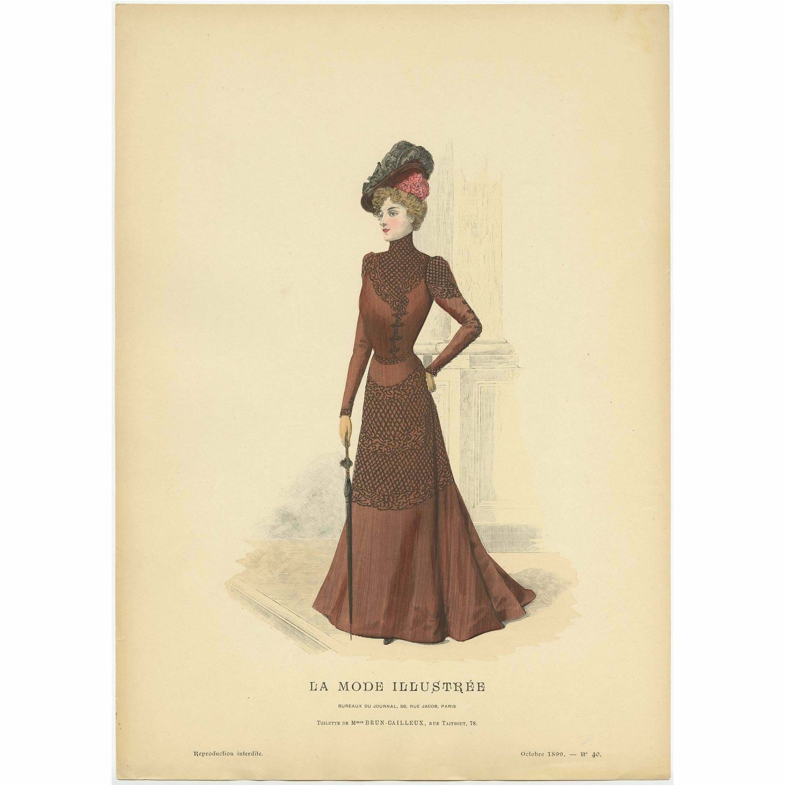 Antique Fashion Print Published By La Mode Illustrée 'No. 40   1899'