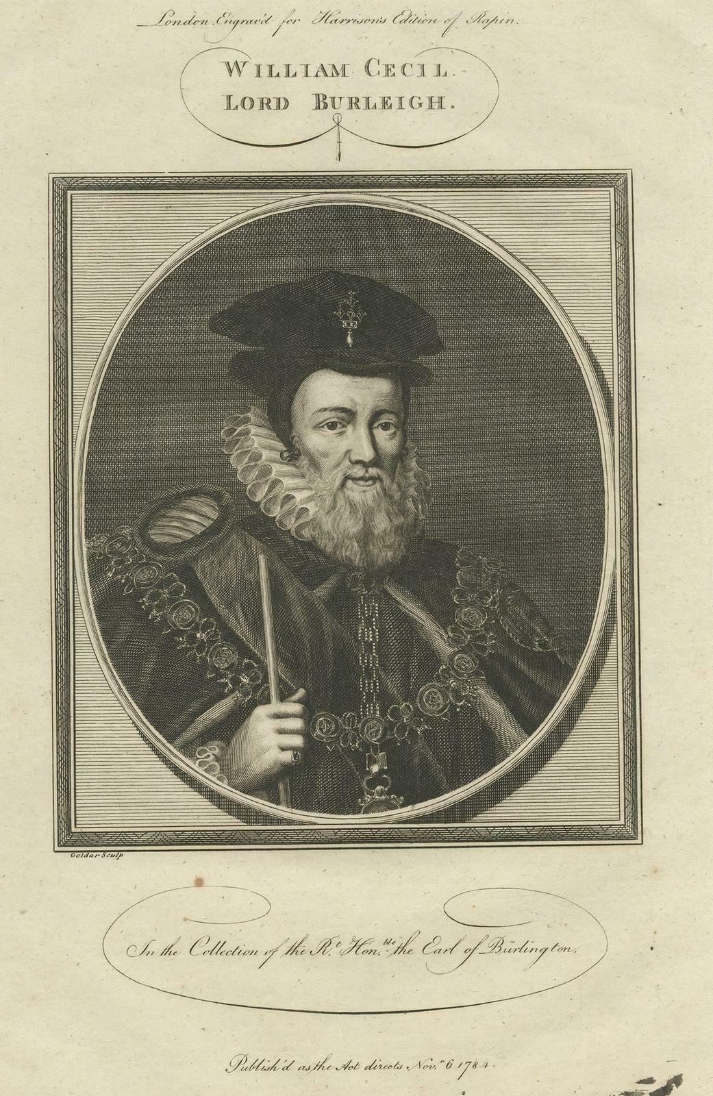 Antique Portrait Of William Cecil By Goldar, 1784 photo furniture