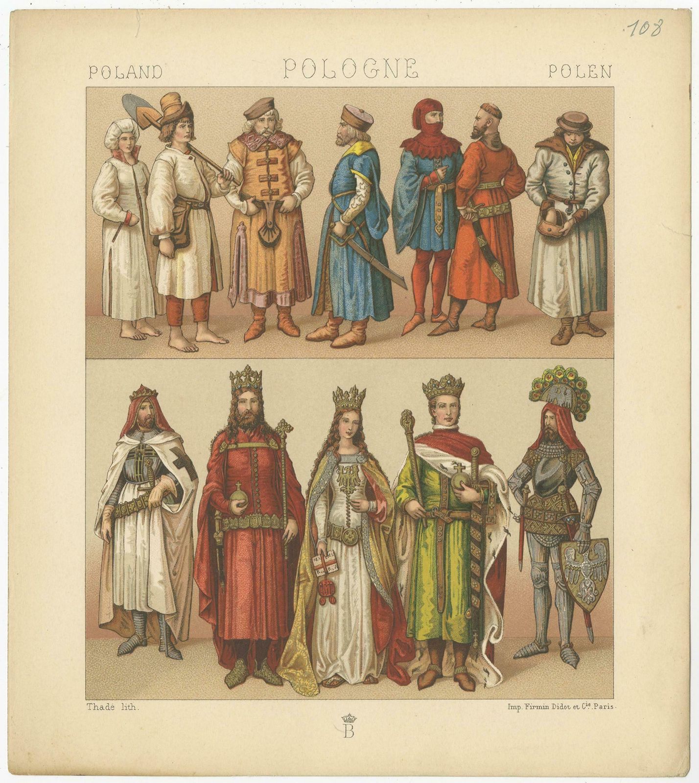 Antique Print Of Polish Costumes Racinet, 'Circa 1880' photo Art